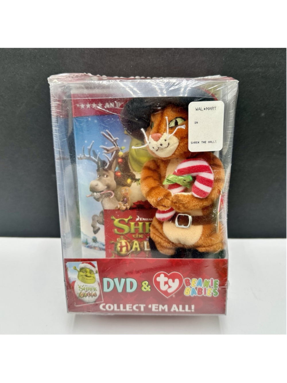 DVD Shrek The Halls Christmas + Puss n Boots Cat Plush Ty Beanie Sealed NOS